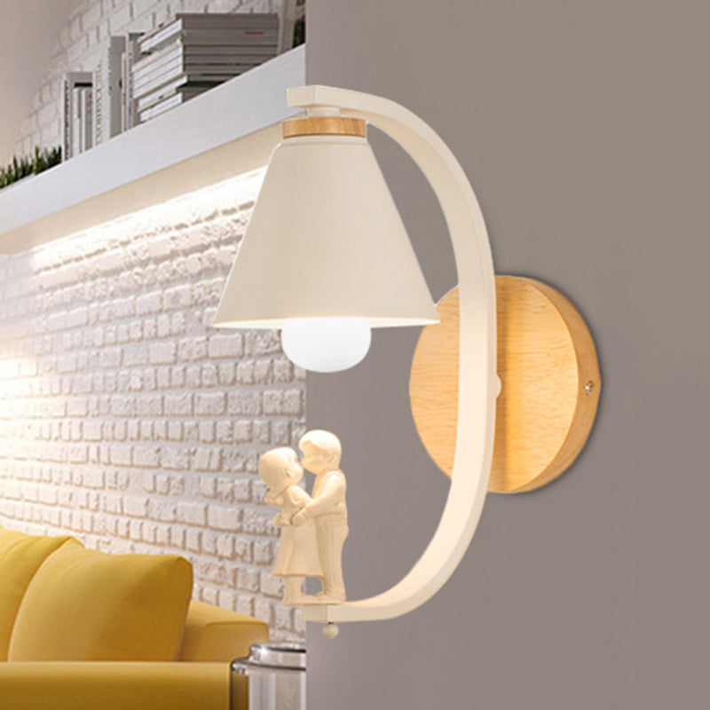 Romantic Cone Shade Wall Sconce with Couple Metal 1 Bulb Wall Light for Study Room Clearhalo 'Wall Lamps & Sconces' 'Wall Lights' Lighting' 251546