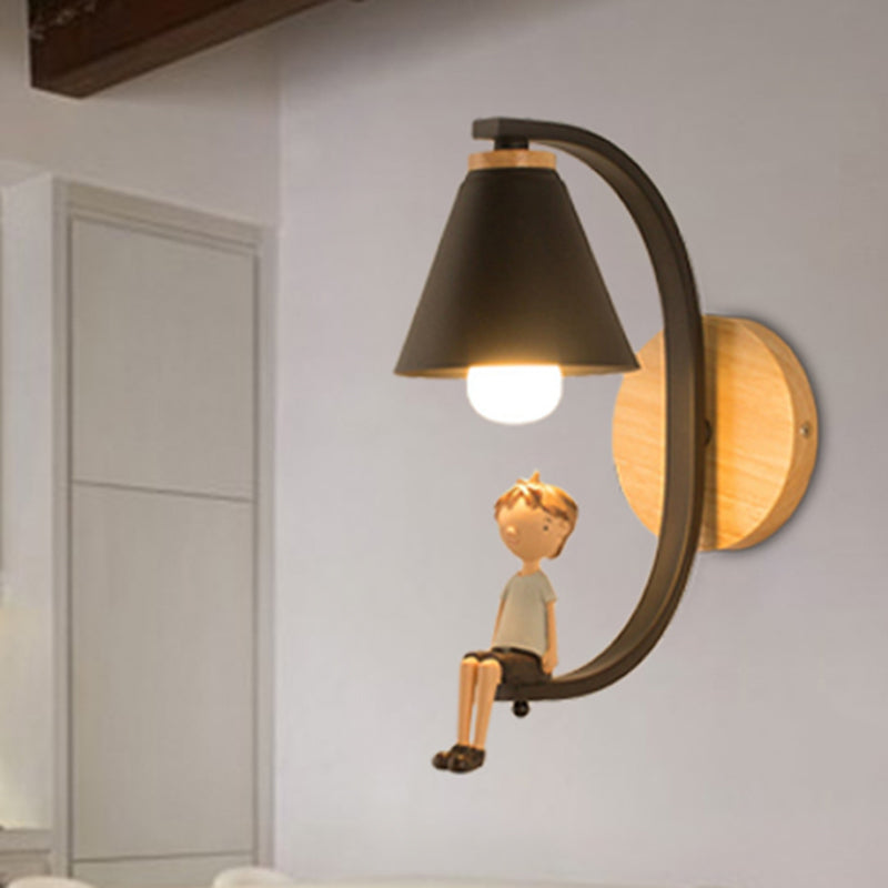 Cone Shade Sconce Light with Boy Deco 1 Head Metal Wall Lamp for Child Bedroom Foyer Clearhalo 'Wall Lamps & Sconces' 'Wall Lights' Lighting' 251548