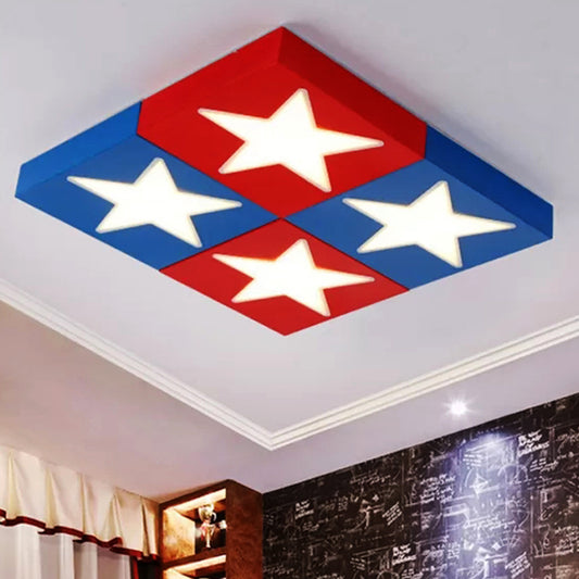 Metal Square Flush Ceiling Light with Star Modern Ceiling Lamp for Kid Bedroom Blue Clearhalo 'Ceiling Lights' 'Close To Ceiling Lights' 'Close to ceiling' 'Flush mount' Lighting' 251572