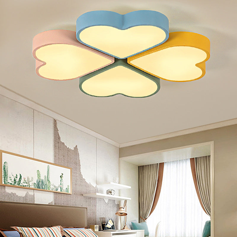 Designer Heart Flush Ceiling Light Fixture Acrylic Flush Mount Ceiling Light for Kid Bedroom Blue-Yellow-Green-Pink Remote Control Stepless Dimming Clearhalo 'Ceiling Lights' 'Close To Ceiling Lights' 'Close to ceiling' Lighting' 251576