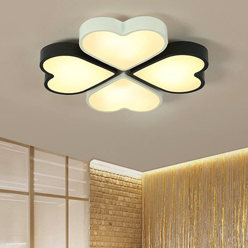 Designer Heart Flush Ceiling Light Fixture Acrylic Flush Mount Ceiling Light for Kid Bedroom Black-White Remote Control Stepless Dimming Clearhalo 'Ceiling Lights' 'Close To Ceiling Lights' 'Close to ceiling' Lighting' 251577