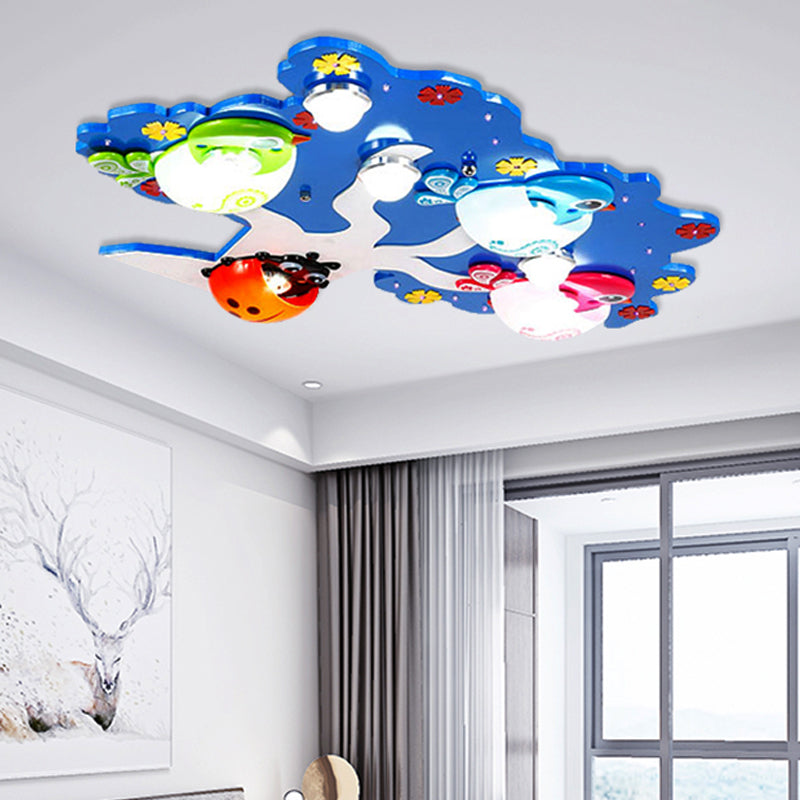 Lovely Tree Bird Ceiling Fixture Wood Flush Mount Light for Nursing Room Kindergarten Clearhalo 'Ceiling Lights' 'Close To Ceiling Lights' 'Close to ceiling' 'Flush mount' Lighting' 251610