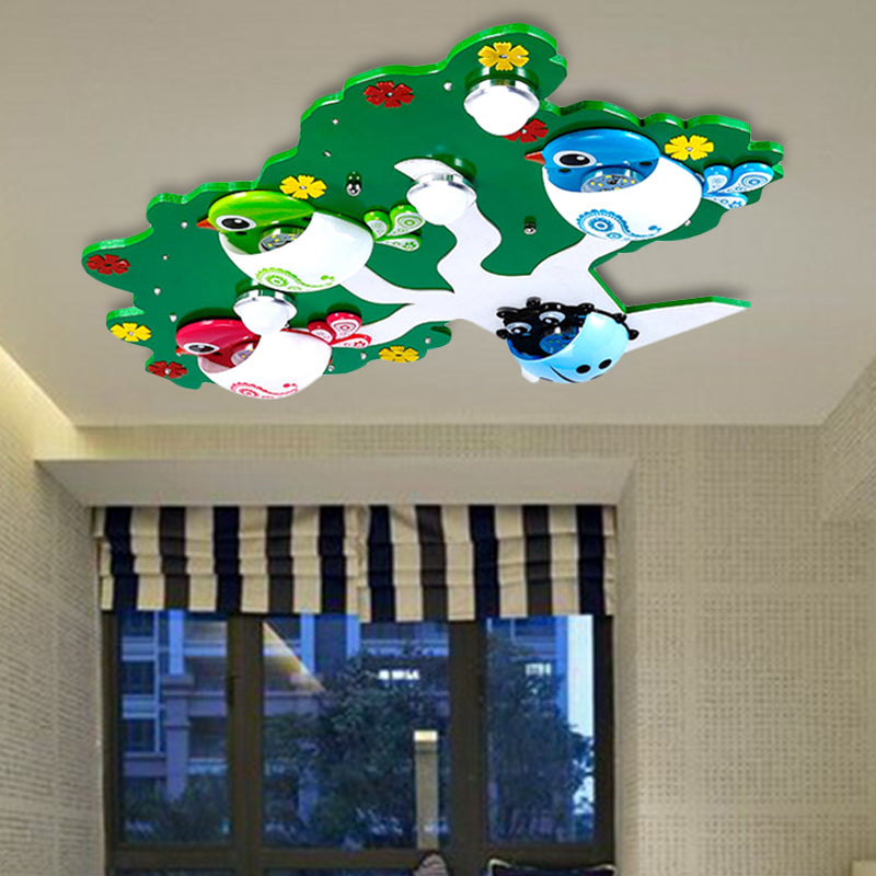 Lovely Tree Bird Ceiling Fixture Wood Flush Mount Light for Nursing Room Kindergarten Clearhalo 'Ceiling Lights' 'Close To Ceiling Lights' 'Close to ceiling' 'Flush mount' Lighting' 251612