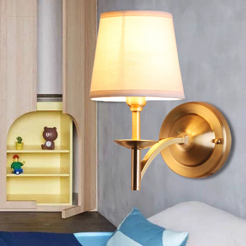 1 Head Tapered Shade Wall Lamp Traditional Style Fabric Metal Sconce Light in Gold for Child Bedroom Gold Straight Clearhalo 'Wall Lamps & Sconces' 'Wall Lights' Lighting' 251674