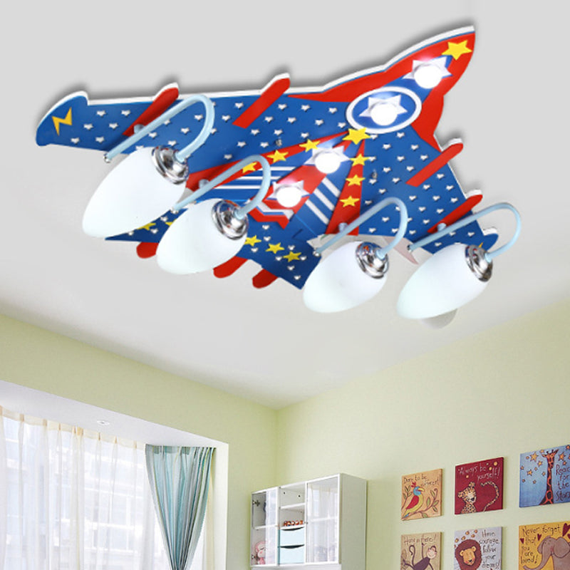 Cartoon Blue Flush Mount Ceiling Fixture Plane 4 Lights Metal Ceiling Light for Kid Bedroom Blue Clearhalo 'Ceiling Lights' 'Close To Ceiling Lights' 'Close to ceiling' 'Flush mount' Lighting' 251676