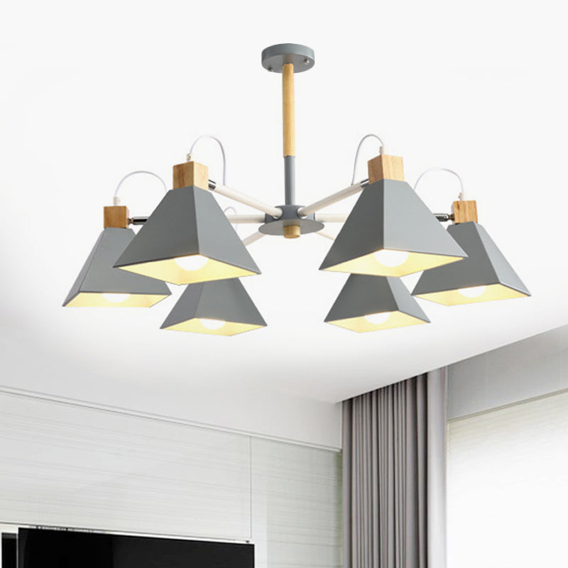 Triangle Bedroom Hanging Pendant Fixture Metal 6 Lights Modern Hanging Chandelier Grey Clearhalo 'Ceiling Lights' 'Chandeliers' Lighting' options 251714_b40508fb-d93f-471a-86b2-37ba6e2713b3