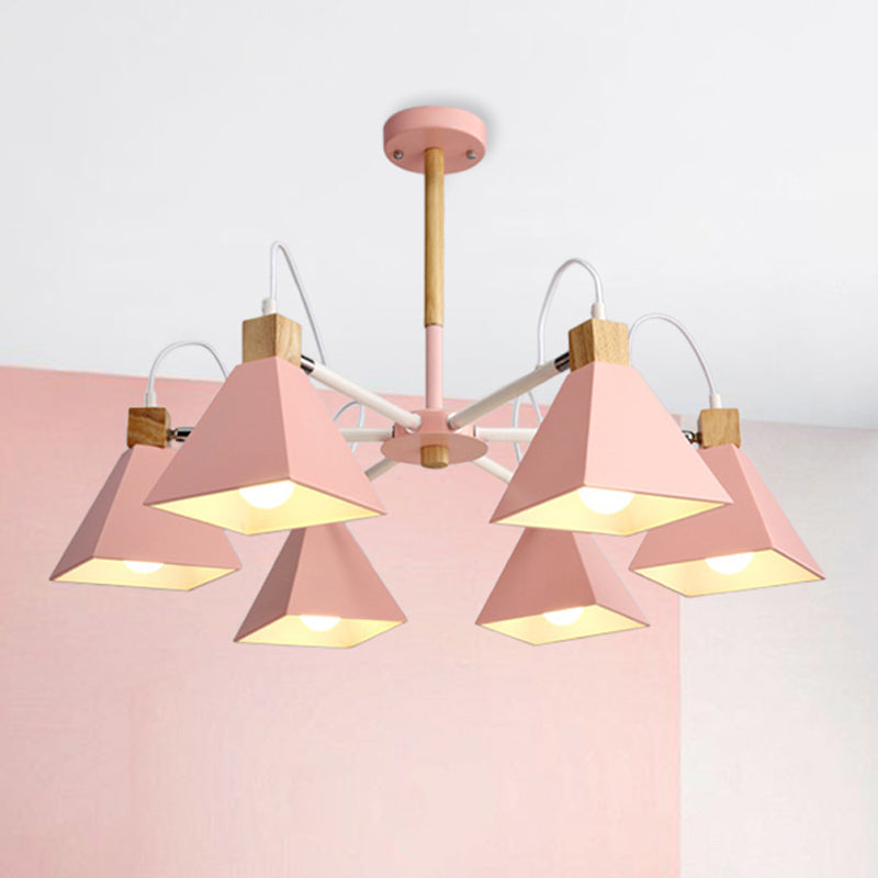 Triangle Bedroom Hanging Pendant Fixture Metal 6 Lights Modern Hanging Chandelier Pink Clearhalo 'Ceiling Lights' 'Chandeliers' Lighting' options 251716_7d3b6804-5520-40d4-9e66-5727ba4e8193