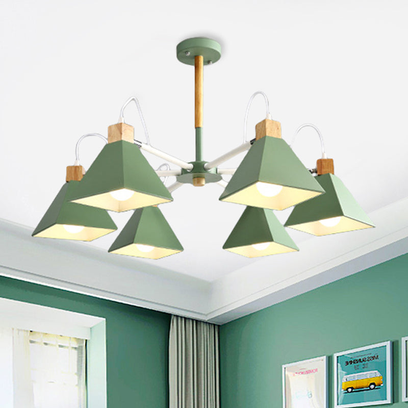 Triangle Bedroom Hanging Pendant Fixture Metal 6 Lights Modern Hanging Chandelier Green Clearhalo 'Ceiling Lights' 'Chandeliers' Lighting' options 251718_fcef3669-44bb-4909-986a-8bb5690172c7