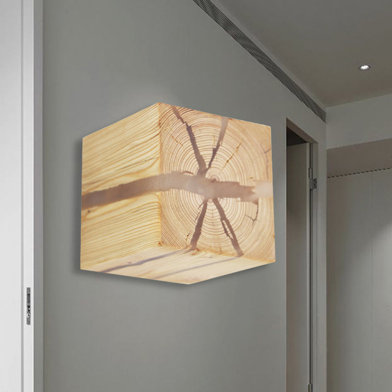 Rustic Style Cracked Cube Wall Light Wood Sconce Light for Kids Bedroom Nursing Room Light Brown Clearhalo 'Wall Lamps & Sconces' 'Wall Lights' Lighting' 251767