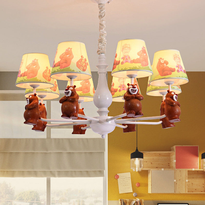 Cartoon Coolie Shade Hanging Chandelier Fabric LED Pendant Lights in Brown for Dining Room 8 Brown Clearhalo 'Ceiling Lights' 'Chandeliers' Lighting' options 251827_0a619355-36ea-41f3-8bd0-433cbe1dcabf