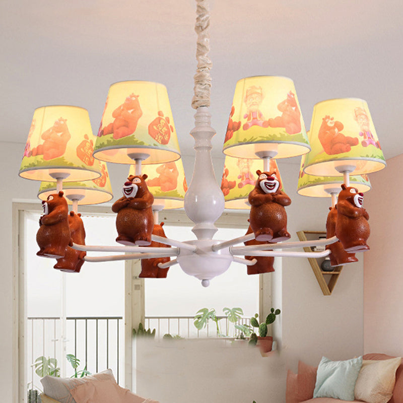 Cartoon Coolie Shade Hanging Chandelier Fabric LED Pendant Lights in Brown for Dining Room Clearhalo 'Ceiling Lights' 'Chandeliers' Lighting' options 251828