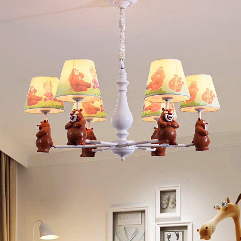 Cartoon Coolie Shade Hanging Chandelier Fabric LED Pendant Lights in Brown for Dining Room 6 Brown Clearhalo 'Ceiling Lights' 'Chandeliers' Lighting' options 251829_31a9380d-a925-4fb6-a0f3-e7452f803722