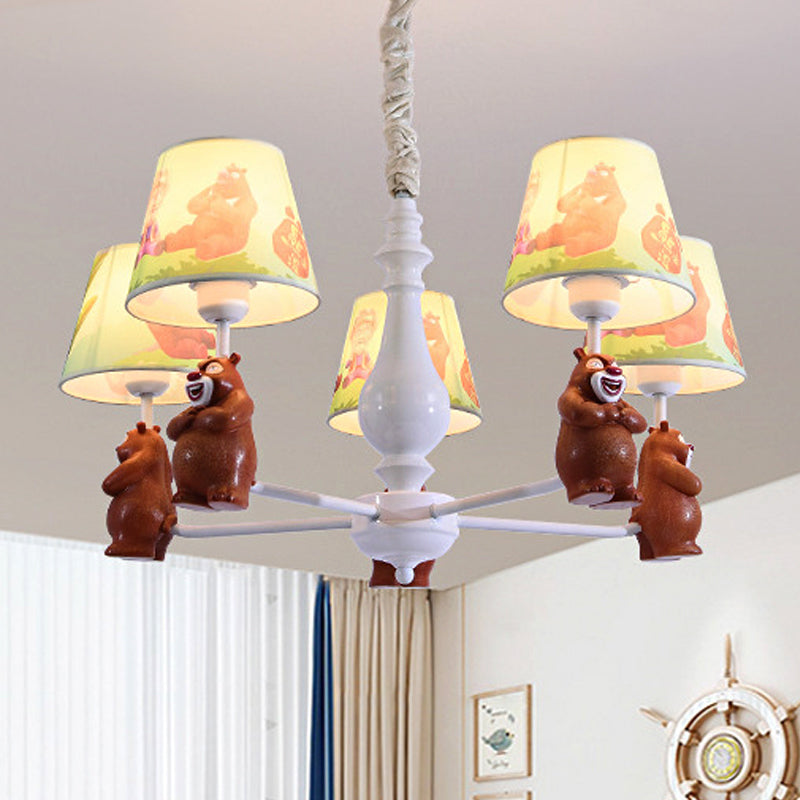 Cartoon Coolie Shade Hanging Chandelier Fabric LED Pendant Lights in Brown for Dining Room 5 Brown Clearhalo 'Ceiling Lights' 'Chandeliers' Lighting' options 251831_70e3f573-d69e-4b2a-b312-2c5af742d017