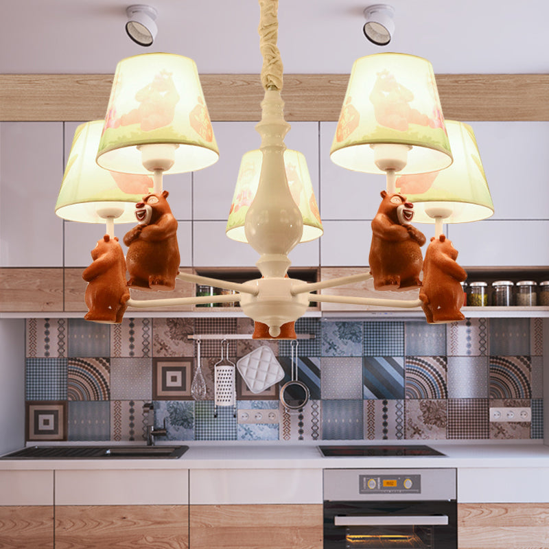 Cartoon Coolie Shade Hanging Chandelier Fabric LED Pendant Lights in Brown for Dining Room Clearhalo 'Ceiling Lights' 'Chandeliers' Lighting' options 251832