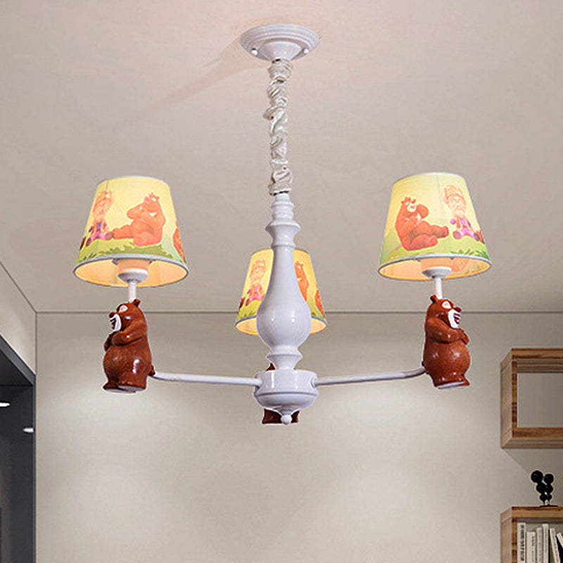Cartoon Coolie Shade Hanging Chandelier Fabric LED Pendant Lights in Brown for Dining Room 3 Brown Clearhalo 'Ceiling Lights' 'Chandeliers' Lighting' options 251833_1a08b6c8-01ac-43c1-b50f-7e55407324cf