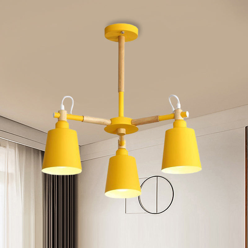 Macaroon Tapered Shade Hanging Ceiling Lamp Metal and Wood 3 Lights Hanging Pendant Fixture for Living Room Clearhalo 'Ceiling Lights' 'Chandeliers' Lighting' options 251836
