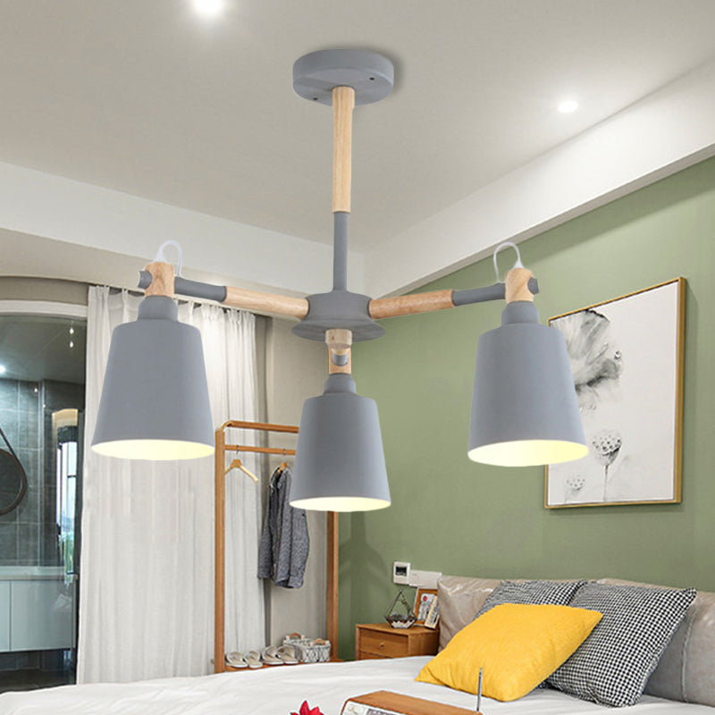 Macaroon Tapered Shade Hanging Ceiling Lamp Metal and Wood 3 Lights Hanging Pendant Fixture for Living Room Clearhalo 'Ceiling Lights' 'Chandeliers' Lighting' options 251838