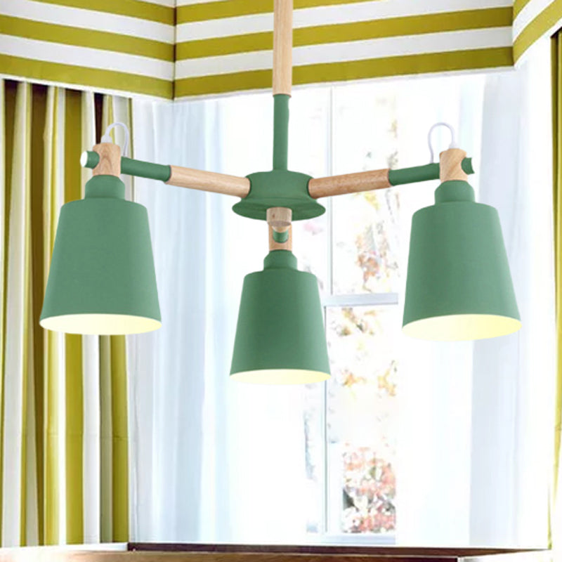 Macaroon Tapered Shade Hanging Ceiling Lamp Metal and Wood 3 Lights Hanging Pendant Fixture for Living Room Green Clearhalo 'Ceiling Lights' 'Chandeliers' Lighting' options 251839_3dcba56c-4522-42be-b210-d31955a99218