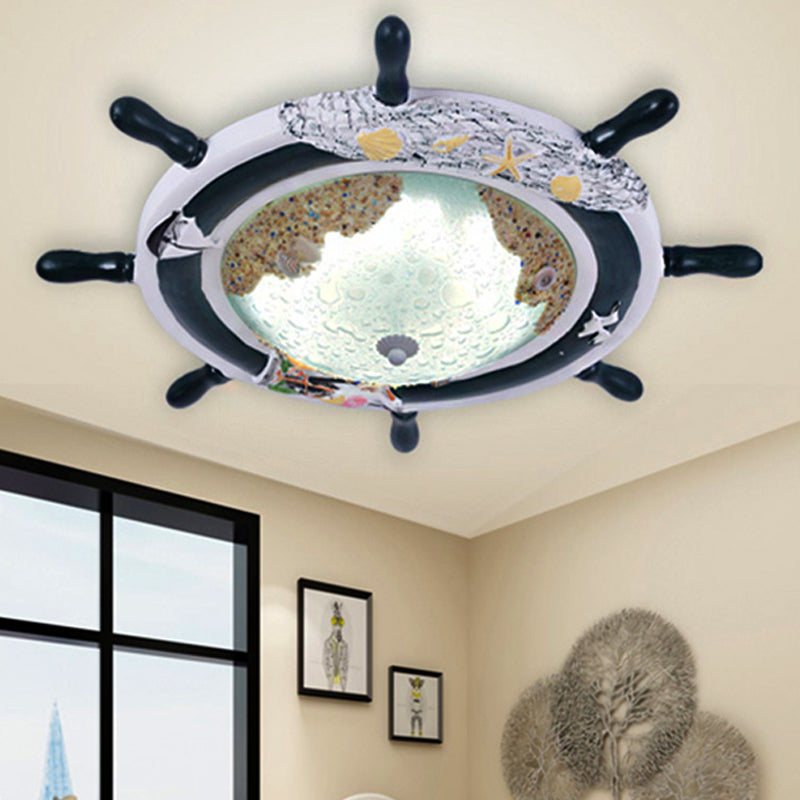 Mediterranean Style Sea Flush Ceiling Light with Rudder Metal Blue Ceiling Lamp for Boys Bedroom Blue Clearhalo 'Ceiling Lights' 'Close To Ceiling Lights' 'Close to ceiling' 'Flush mount' Lighting' 251851