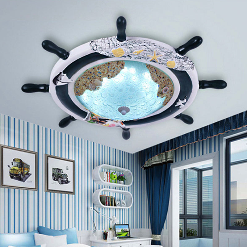 Mediterranean Style Sea Flush Ceiling Light with Rudder Metal Blue Ceiling Lamp for Boys Bedroom Clearhalo 'Ceiling Lights' 'Close To Ceiling Lights' 'Close to ceiling' 'Flush mount' Lighting' 251852