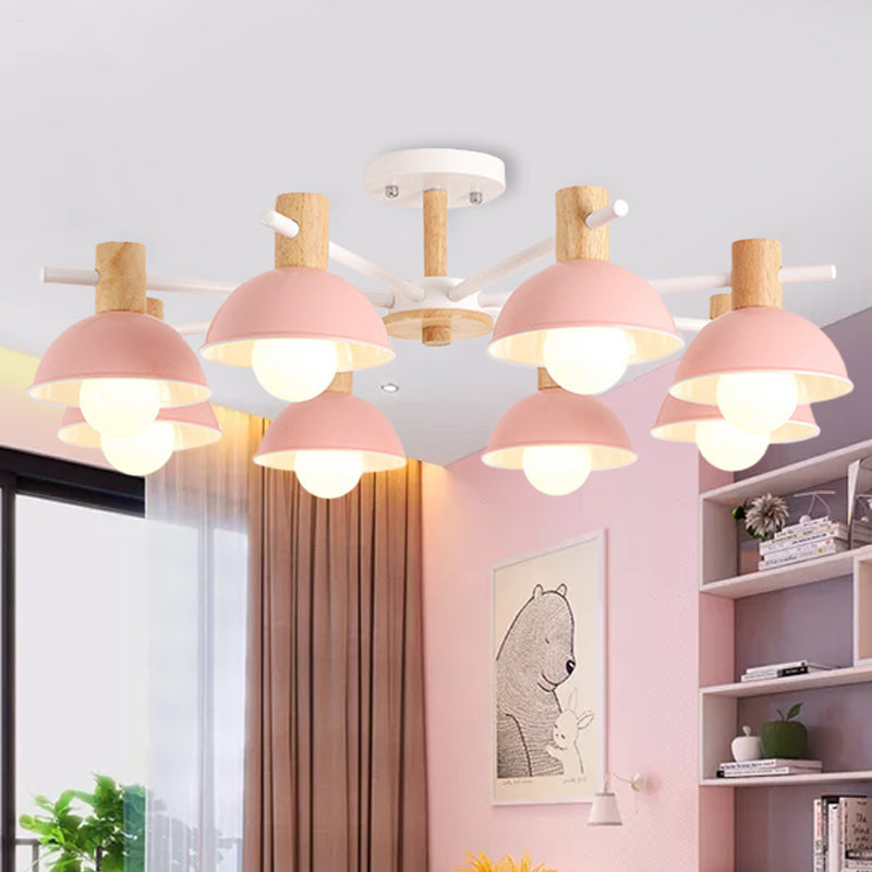 Macaroon Dome Hanging Pendant Fixture Iron 8 Lights Hanging Chandelier for Living Room Clearhalo 'Ceiling Lights' 'Chandeliers' Lighting' options 251857