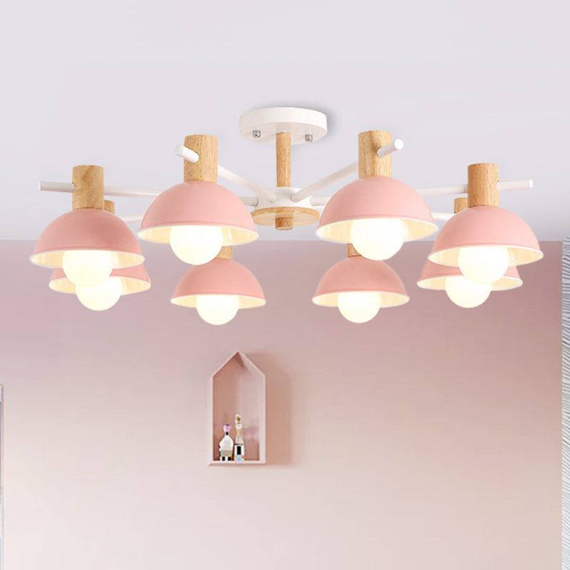 Macaroon Dome Hanging Pendant Fixture Iron 8 Lights Hanging Chandelier for Living Room Clearhalo 'Ceiling Lights' 'Chandeliers' Lighting' options 251858