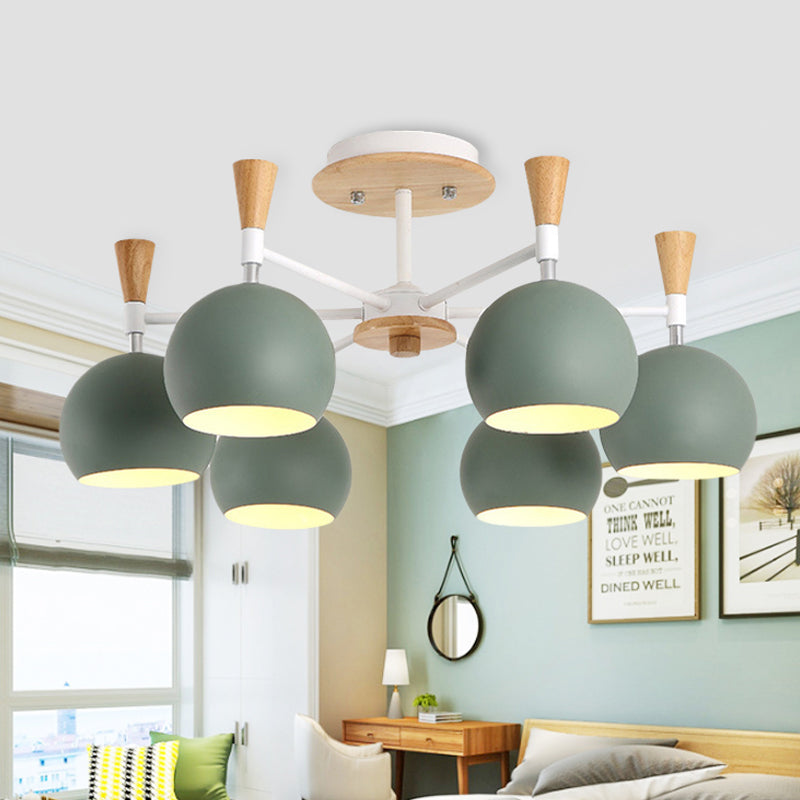 Metal Dome Hanging Chandelier 6 Bulbs Modern Hanging Light for Kid Bedroom Clearhalo 'Ceiling Lights' 'Chandeliers' Lighting' options 251876