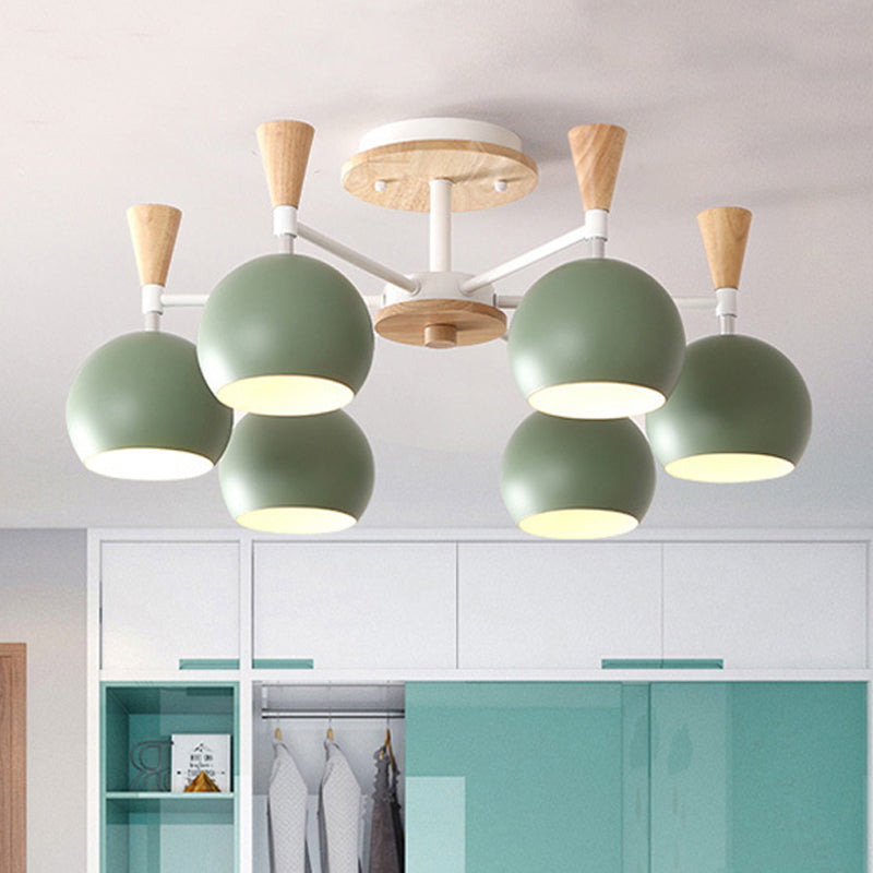 Metal Dome Hanging Chandelier 6 Bulbs Modern Hanging Light for Kid Bedroom Clearhalo 'Ceiling Lights' 'Chandeliers' Lighting' options 251877