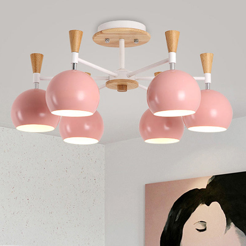 Metal Dome Hanging Chandelier 6 Bulbs Modern Hanging Light for Kid Bedroom Pink Clearhalo 'Ceiling Lights' 'Chandeliers' Lighting' options 251878_5033f2ba-4834-4bcd-b4a5-a4182c89d0a1