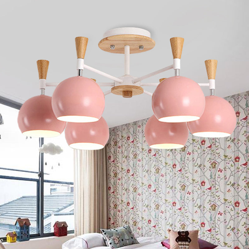 Metal Dome Hanging Chandelier 6 Bulbs Modern Hanging Light for Kid Bedroom Clearhalo 'Ceiling Lights' 'Chandeliers' Lighting' options 251879