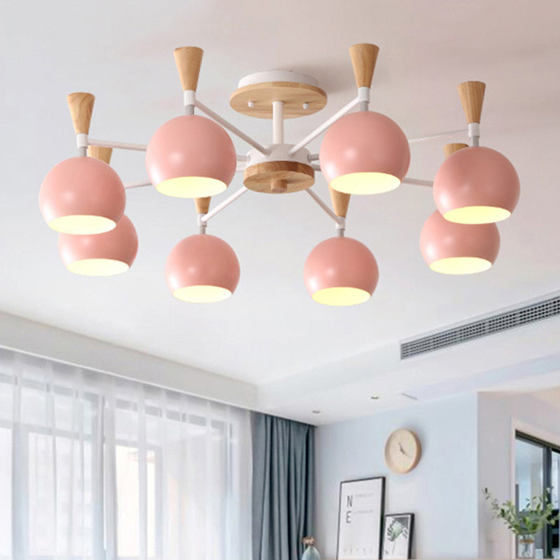 Pastel Circle Hanging Lights Metal 8 Bulbs Hanging Chandelier for Kindergarten Pink Clearhalo 'Ceiling Lights' 'Chandeliers' Lighting' options 251903_14173d60-2243-4edd-a3df-0f9f9063f733