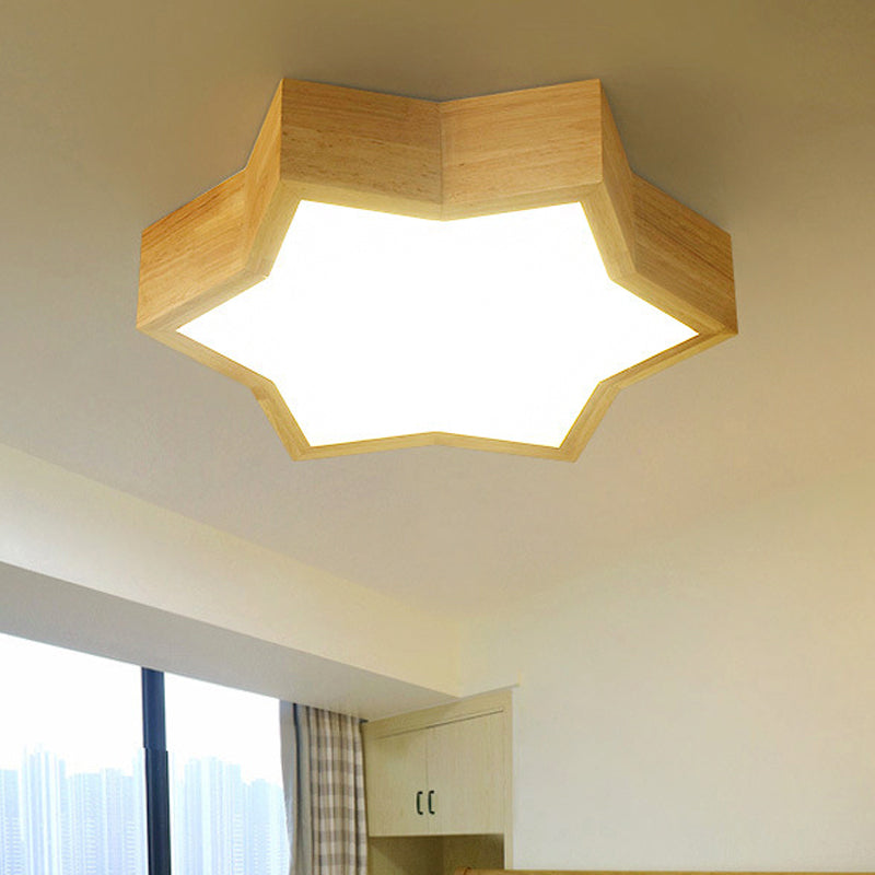 Kid Bedroom Star Shape Ceiling Light Fixture Wooden Simple Style in Beige Flush Mount Ceiling Light Wood Clearhalo 'Ceiling Lights' 'Close To Ceiling Lights' 'Close to ceiling' 'Flush mount' Lighting' 251946