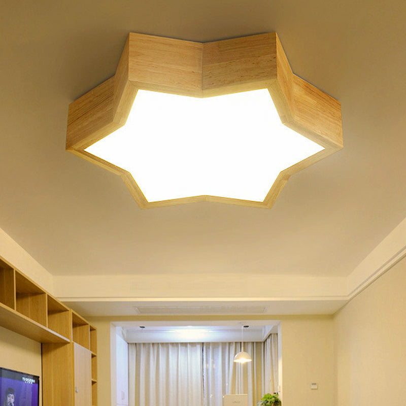 Kid Bedroom Star Shape Ceiling Light Fixture Wooden Simple Style in Beige Flush Mount Ceiling Light Clearhalo 'Ceiling Lights' 'Close To Ceiling Lights' 'Close to ceiling' 'Flush mount' Lighting' 251947