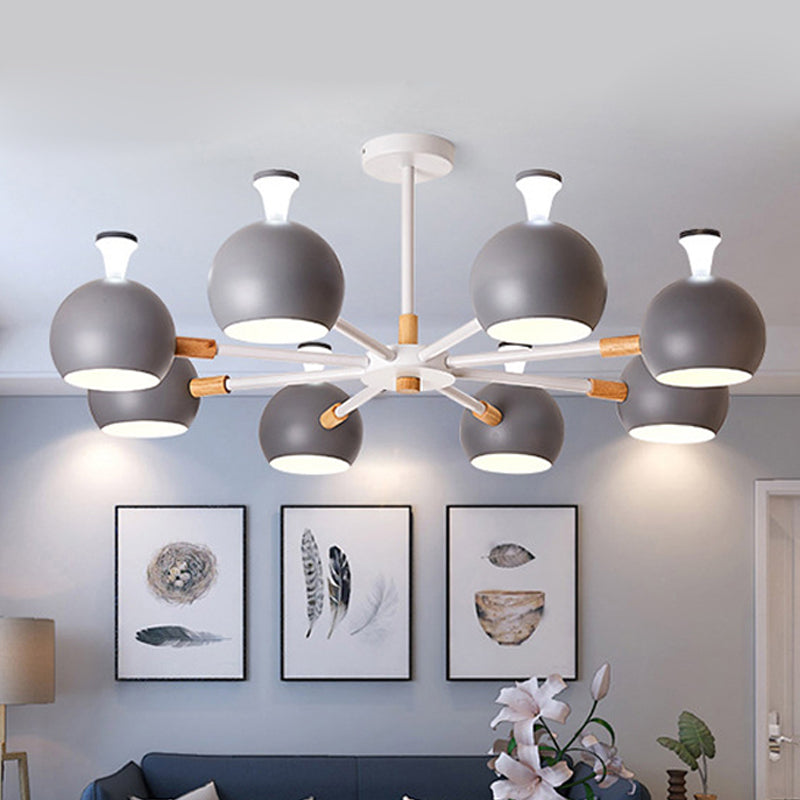 Living Room Dome Shape Hanging Light Iron 8 Bulbs Macaron Style Pendant Light Fixture Grey Clearhalo 'Ceiling Lights' 'Chandeliers' Lighting' options 251952_539008c3-a7ca-47f9-a0c7-06611058869f