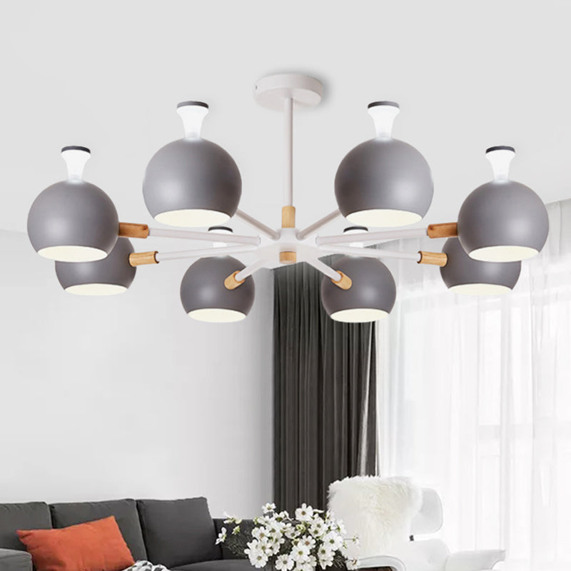 Living Room Dome Shape Hanging Light Iron 8 Bulbs Macaron Style Pendant Light Fixture Clearhalo 'Ceiling Lights' 'Chandeliers' Lighting' options 251953