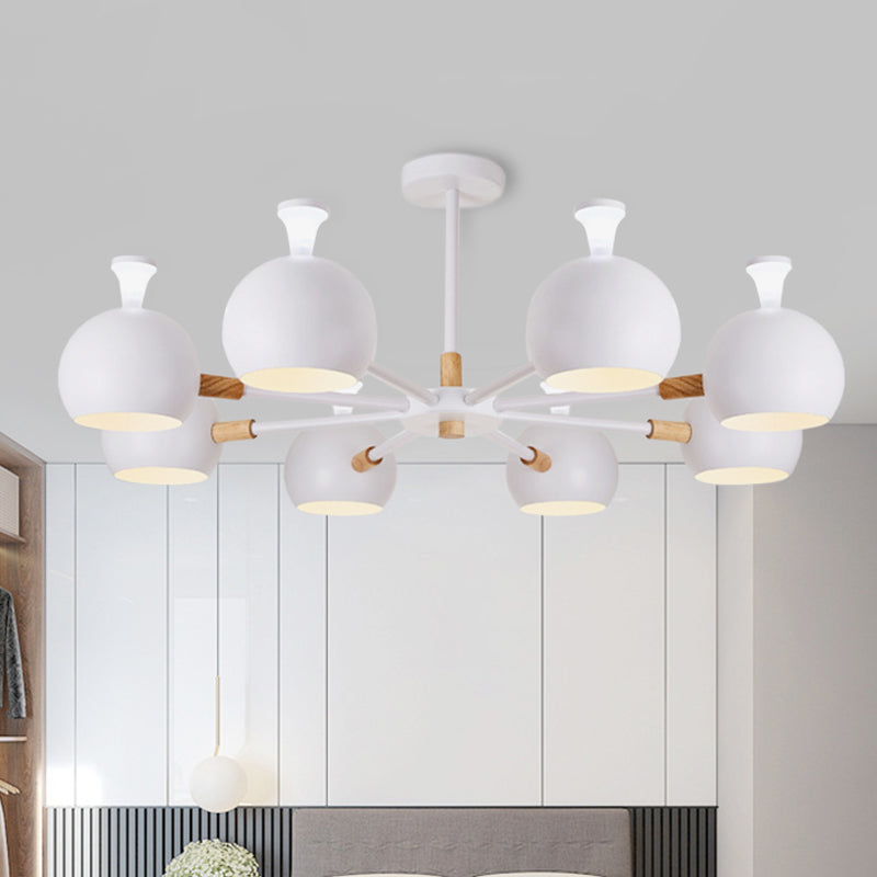 Living Room Dome Shape Hanging Light Iron 8 Bulbs Macaron Style Pendant Light Fixture White Clearhalo 'Ceiling Lights' 'Chandeliers' Lighting' options 251954_d38f9e67-f948-45a0-ae29-8b25fef56657