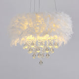 Drum Dining Room Hanging Light Feather Romantic Suspension Light with Crystal Deco in White Clearhalo 'Ceiling Lights' 'Pendant Lights' 'Pendants' Lighting' 251964