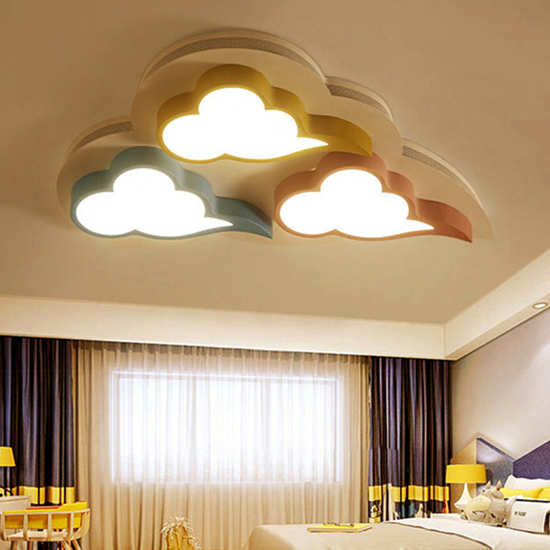 Cloud-Themed Kindergarten Flush Ceiling Light Fixture Acrylic Cartoon Multi Color Ceiling Light Fixture Blue-Pink-Yellow Clearhalo 'Ceiling Lights' 'Close To Ceiling Lights' 'Close to ceiling' 'Flush mount' Lighting' 251969