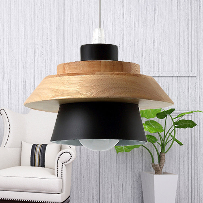 Macaron Style Mushroom Pendant Light Metal Wood 1 Light Hanging Light for Restaurant Black Clearhalo 'Ceiling Lights' 'Pendant Lights' 'Pendants' Lighting' 251972_4eeeeace-9071-47d8-ab7e-bcd621ca4029