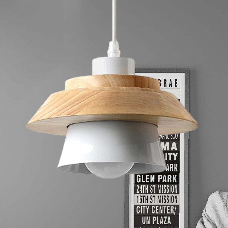 Macaron Style Mushroom Pendant Light Metal Wood 1 Light Hanging Light for Restaurant Clearhalo 'Ceiling Lights' 'Pendant Lights' 'Pendants' Lighting' 251975