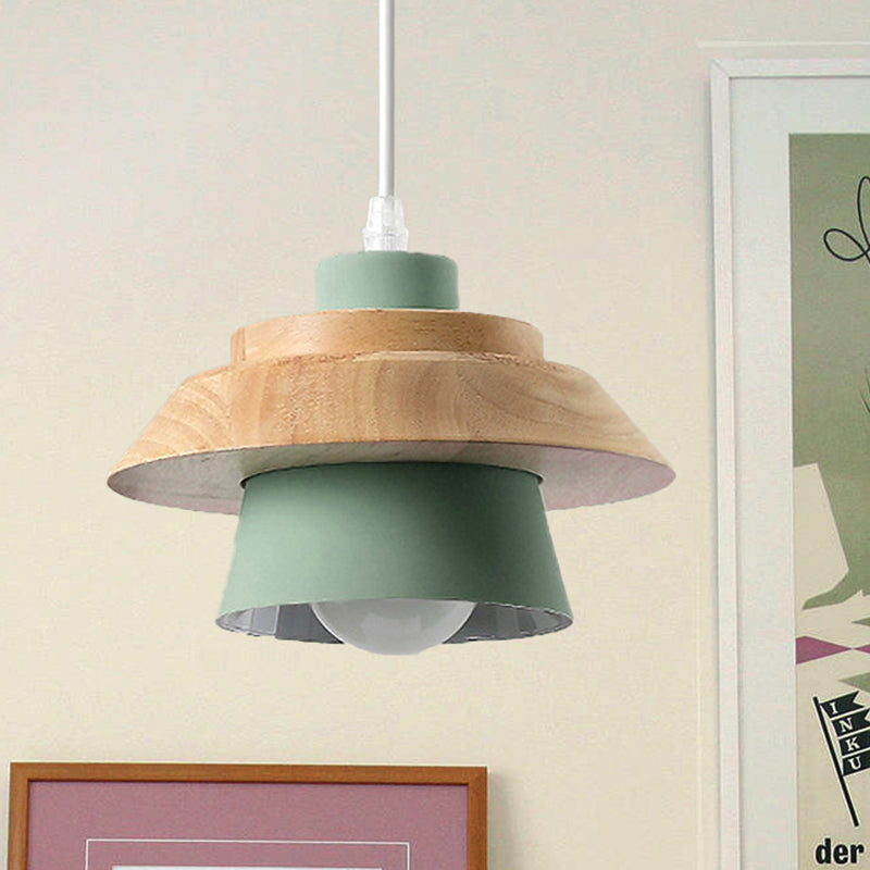 Macaron Style Mushroom Pendant Light Metal Wood 1 Light Hanging Light for Restaurant Clearhalo 'Ceiling Lights' 'Pendant Lights' 'Pendants' Lighting' 251976