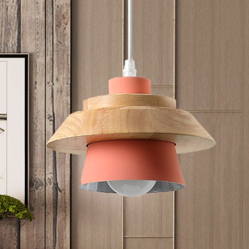 Macaron Style Mushroom Pendant Light Metal Wood 1 Light Hanging Light for Restaurant Clearhalo 'Ceiling Lights' 'Pendant Lights' 'Pendants' Lighting' 251978