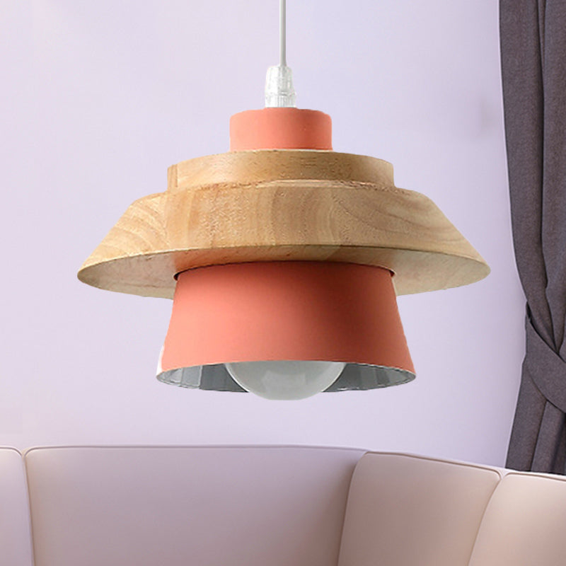 Macaron Style Mushroom Pendant Light Metal Wood 1 Light Hanging Light for Restaurant Clearhalo 'Ceiling Lights' 'Pendant Lights' 'Pendants' Lighting' 251979