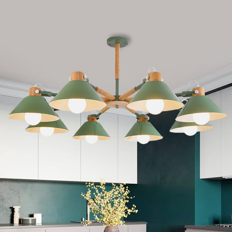Modern Coolie Shade Hanging Lamp Metal 8 Bulbs Hanging Chandelier for Dining Room Green Clearhalo 'Ceiling Lights' 'Chandeliers' Lighting' options 251980_a6b9f184-5e21-4ca1-94b0-e8887a6dbe68
