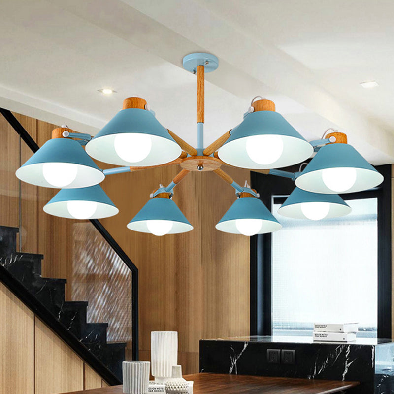 Modern Coolie Shade Hanging Lamp Metal 8 Bulbs Hanging Chandelier for Dining Room Clearhalo 'Ceiling Lights' 'Chandeliers' Lighting' options 251984