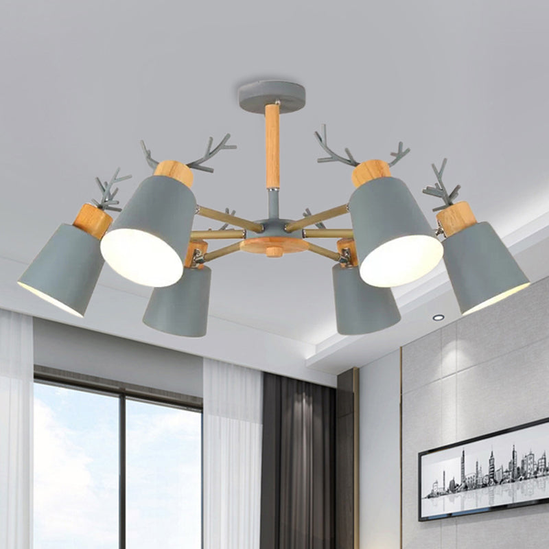 Nordic Bucket Semi Ceiling Mount Light Metal Wood Ceiling Lamp in Green for Living Room 6 Grey Clearhalo 'Ceiling Lights' 'Chandeliers' Lighting' options 251998_2babc7e3-749d-4890-92f5-bab18835c9a8