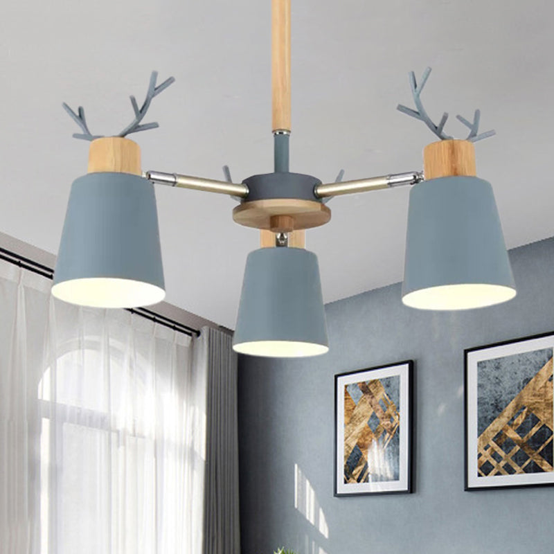 Nordic Bucket Semi Ceiling Mount Light Metal Wood Ceiling Lamp in Green for Living Room Clearhalo 'Ceiling Lights' 'Chandeliers' Lighting' options 252000