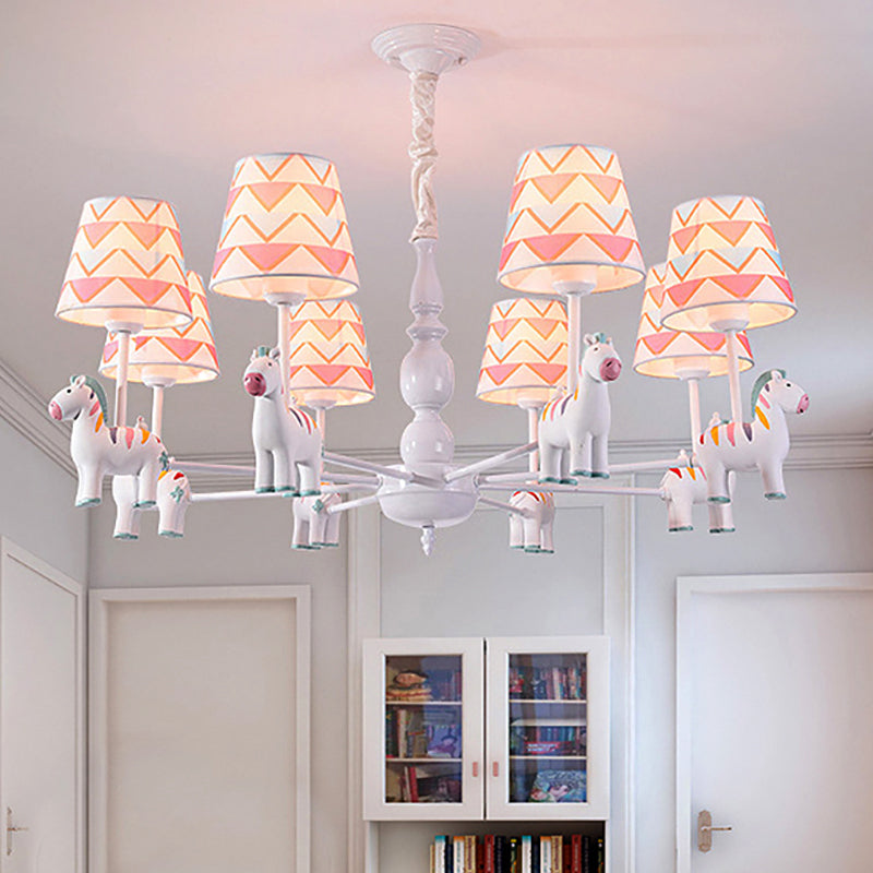 Pink Tapered Shade Hanging Chandelier Cartoon Fabric Pendant Light for Bedroom Clearhalo 'Ceiling Lights' 'Chandeliers' Lighting' options 252002