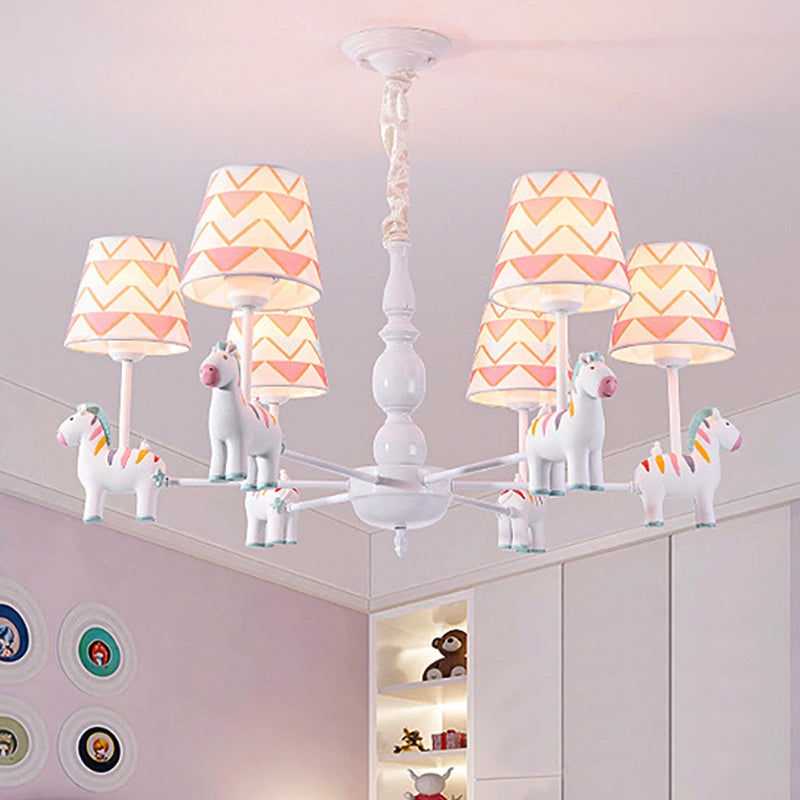 Pink Tapered Shade Hanging Chandelier Cartoon Fabric Pendant Light for Bedroom Clearhalo 'Ceiling Lights' 'Chandeliers' Lighting' options 252004