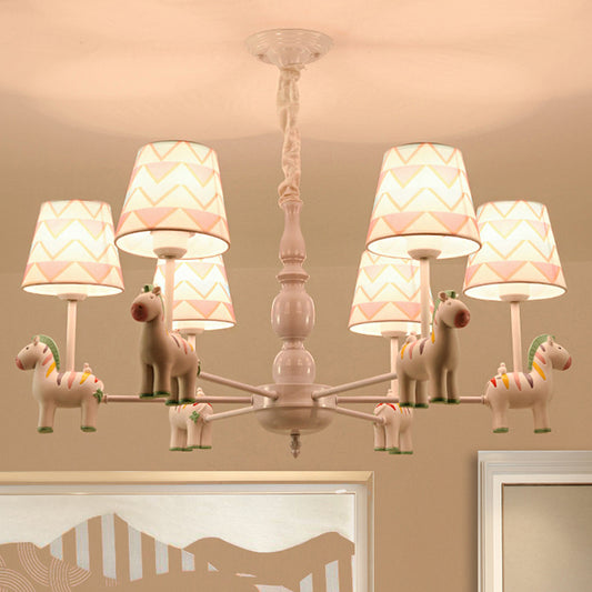 Pink Tapered Shade Hanging Chandelier Cartoon Fabric Pendant Light for Bedroom Clearhalo 'Ceiling Lights' 'Chandeliers' Lighting' options 252005